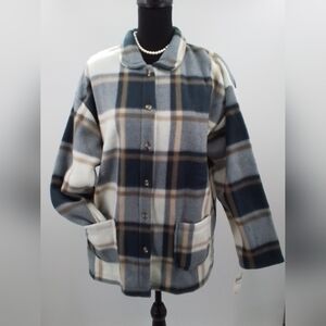 1990's NWT Carolyn Taylor TARTAN PLAID Button Up FLEECE Coat JACKET  Sz LG